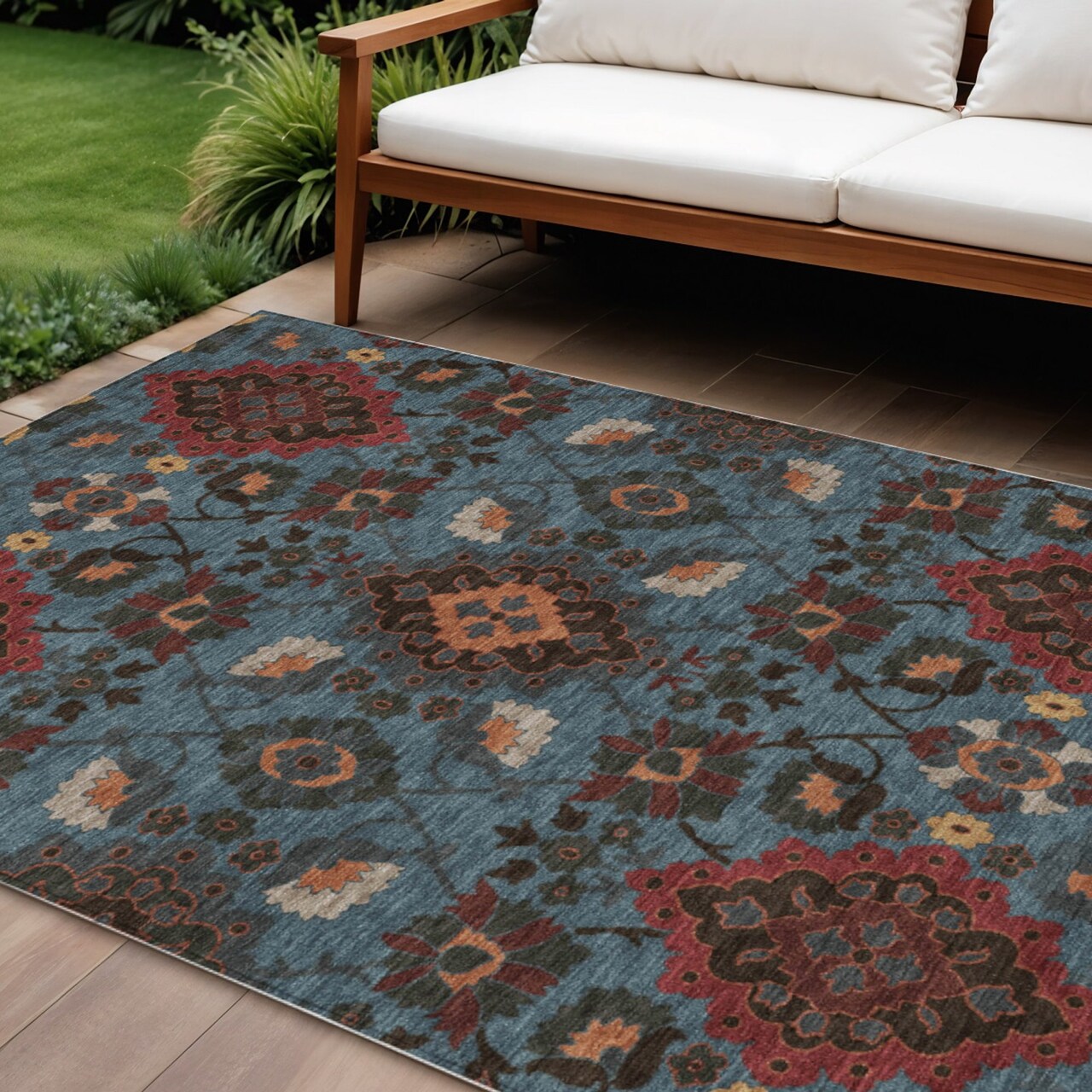 Edge Collections - 10' x 14' - Blue - Washable Oriental Area Rug for Indoor and Outdoor Use - 1 Piece